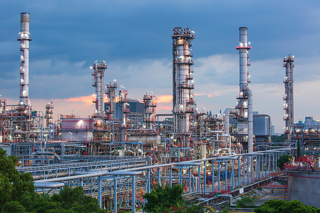 Oil refinery at dusk